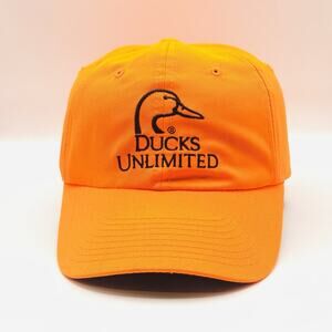 Ducks Unlimited Spell Out Hat Cap Blaze Orange Adjustable Drake Mallard
